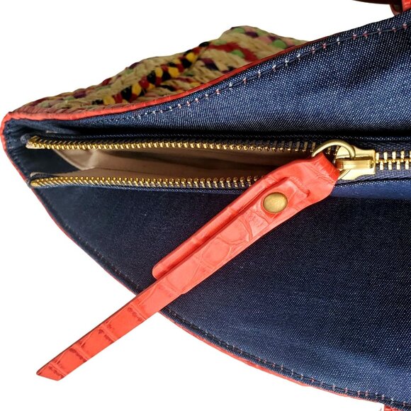 Sam Edelman Woven Gwendolyn Tote Handbag NWT Leather With Wood Handles Tassle - Picture 9 of 15